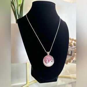 Circular Pendant Necklace with Purple Pattern